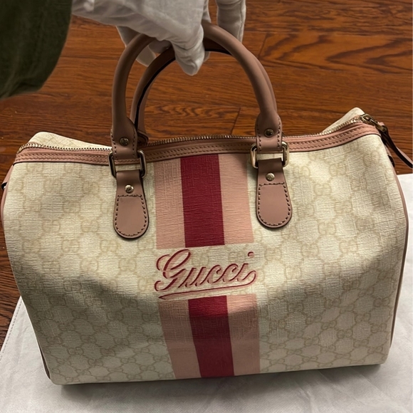 Gucci Script Web Boston Bag GG Coated Canvas Medium - Picture 2 of 13